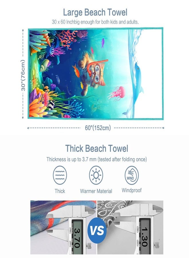 Vimorco Cat Beach Towel, Funny Diving Cat Dolphin Jellyfish Beach Towel, Cotton Blend Soft Velour Camping Towel for Women Girls Kids Boys Men, Absorbent Pool,Bath,Swim,Yoga,Gym,Travel Vacation Towel - Image 4